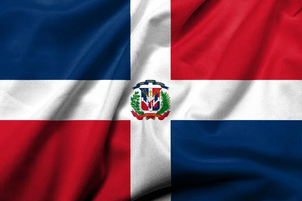 Realistic Flag Dominican Republic Satin Fabric Texture lizenzfreie Stockfotos