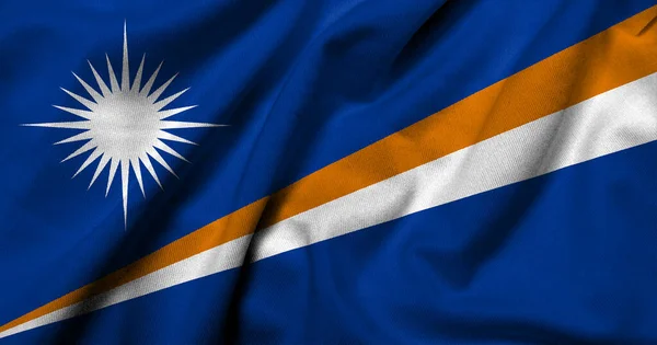 Realistyczna Flaga Wysp Marshalla Satynową Strukturą Tkanin Zdjęcia Stockowe bez tantiem