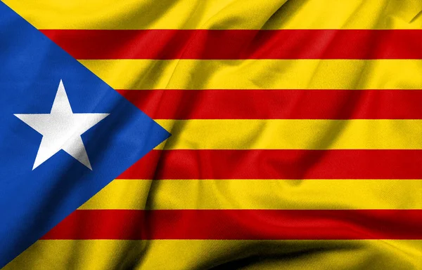 Bandiera Realistica Della Catalogna Estelada Blava Con Trama Tessuto Raso Foto Stock