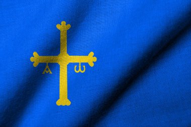 Realistic 3D Flag of Asturias with fabric texture waving