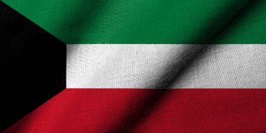 Realistic 3D Flag of Kuwait with fabric texture waving