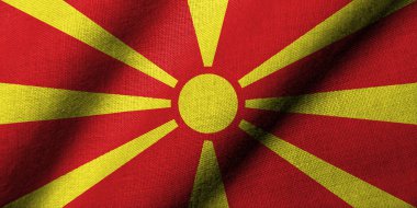 Realistic 3D Flag of North Macedonia with fabric texture waving