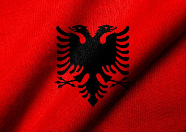 Bandiera Realistica Dell Albania Con Texture Tessuto Sventolante — Foto Stock