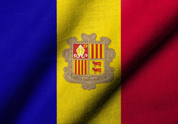 Bandera Realista Andorra Con Textura Tejido Ondeando — Foto de Stock