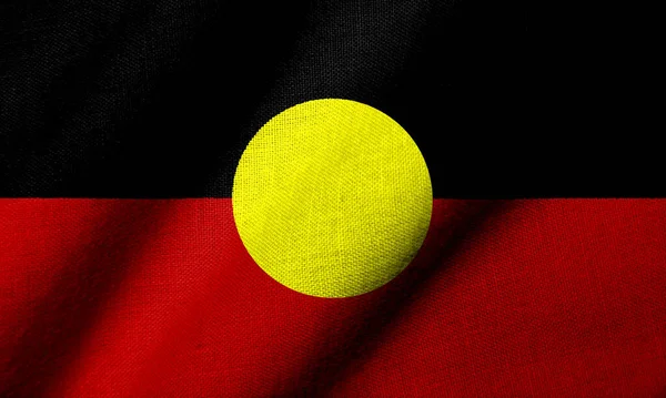Bandera Realista Australia Aborigen Con Textura Tela Ondeando —  Fotos de Stock