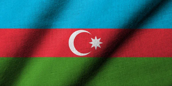 Realistická Vlajka Ázerbájdžánu Texturou Tkaniny — Stock fotografie