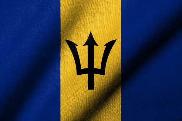 Realistische Vlag Van Barbados Met Stof Textuur Zwaaien — Stockfoto