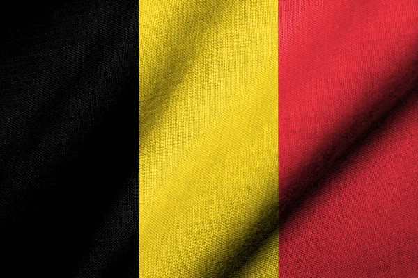 Реалистичный Флаг Бельгии Размахиванием Текстурой Ткани — стоковое фото