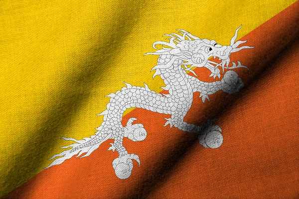 Реалістичний Прапор Бутану Текстурою Тканини Розмахуючи — стокове фото