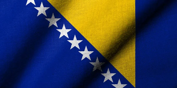 Bandera Realista Bosnia Herzegovina Con Textura Tela Ondeando — Foto de Stock