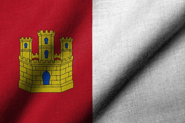 Realistic Flag Castile Mancha Fabric Texture Waving — Stok fotoğraf