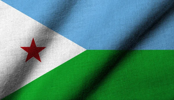 Ρεαλιστική Σημαία Του Τζιμπουτί Υφασμάτινη Υφή Κυματίζει — Φωτογραφία Αρχείου