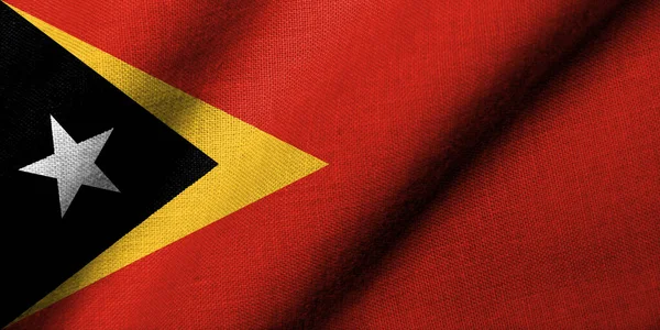 Реалістичний Прапор Східного Тимору Тканиною Текстури Розмахуючи — стокове фото