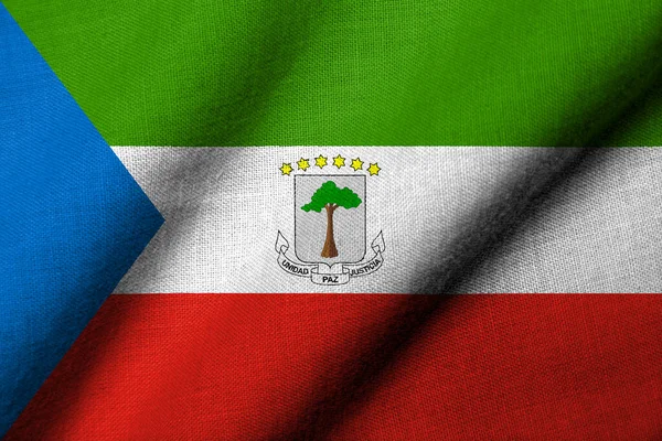 Bandiera Realistica Della Guinea Equatoriale Con Trama Tessuto Sventolante — Foto Stock