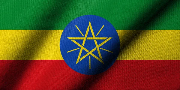 Realistic Flag Ethiopia Fabric Texture Waving — Stok fotoğraf