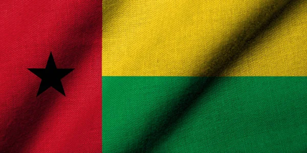 Realistic Flag Guinea Bissau Fabric Texture Waving — Fotografia de Stock