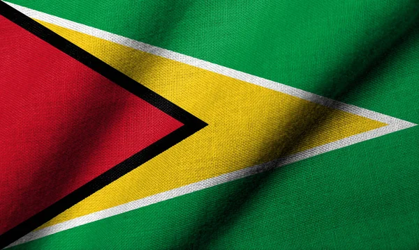 Bandeira Realista Guiana Com Textura Tecido Acenando — Fotografia de Stock