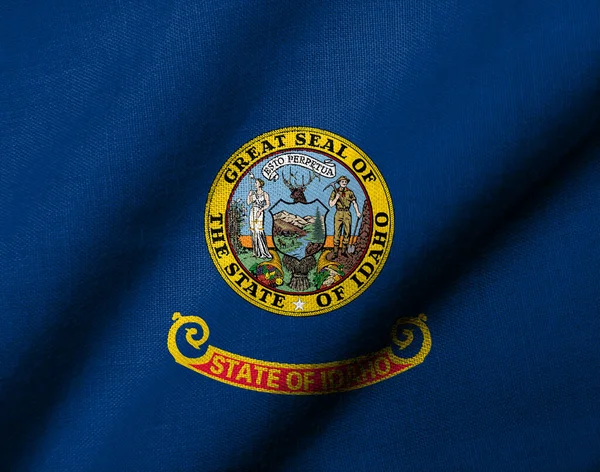 Bandeira Realista Idaho Com Textura Tecido Acenando — Fotografia de Stock