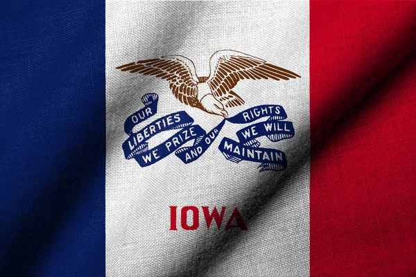 Bandeira Realista Iowa Com Textura Tecido Acenando — Fotografia de Stock