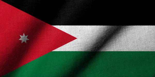 Ρεαλιστική Σημαία Της Ιορδανίας Υφασμάτινη Υφή Κυματίζει — Φωτογραφία Αρχείου