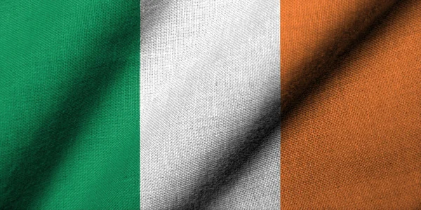 Реалістичний Прапор Ірландії Текстурою Тканини Розмахуючи — стокове фото