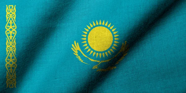 Реалистичный Флаг Казахстана Размахиванием Текстурой Ткани — стоковое фото