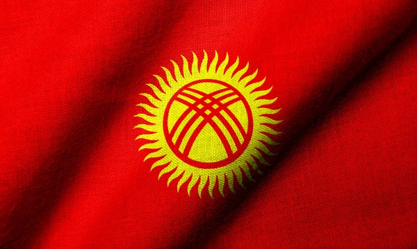 Bandeira Realista Quirguistão Com Textura Tecido Acenando — Fotografia de Stock