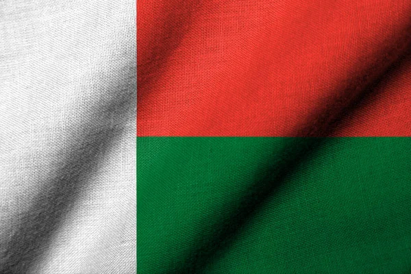 Realisztikus Zászló Madagaszkár Szövet Textúra Integetett — Stock Fotó