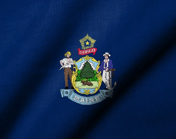 Bandeira Realista Maine Com Textura Tecido Acenando — Fotografia de Stock