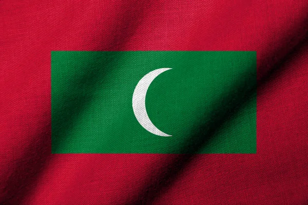 Bandiera Realistica Delle Maldive Con Texture Tessuto Sventolato — Foto Stock