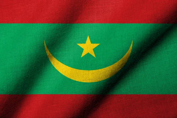 Bandeira Realista Mauritânia Com Textura Tecido Acenando — Fotografia de Stock