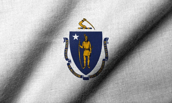 Bandeira Realista Massachusetts Com Textura Tecido Acenando — Fotografia de Stock