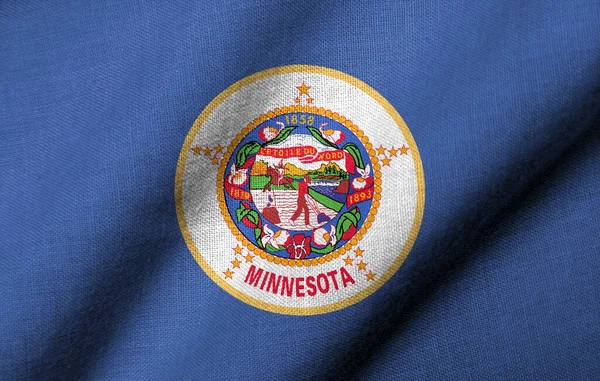 Bandeira Realista Minnesota Com Textura Tecido Acenando — Fotografia de Stock