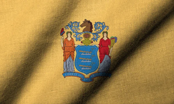 Реалістичний Прапор Нью Джерсі Текстурою Тканини Розмахуючи — стокове фото