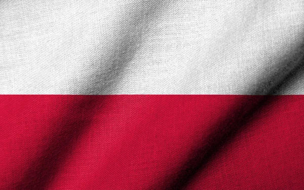 Bandeira Realista Polônia Com Textura Tecido Acenando — Fotografia de Stock
