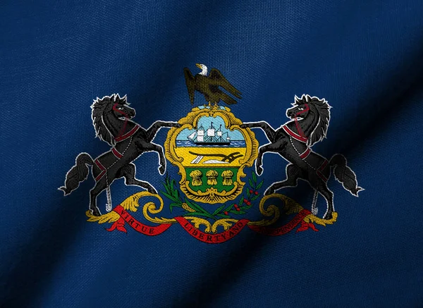 Realistische Vlag Van Pennsylvania Met Stof Textuur Zwaaien — Stockfoto
