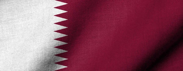 Реалістичний Прапор Катару Текстурою Тканини Розмахуючи — стокове фото