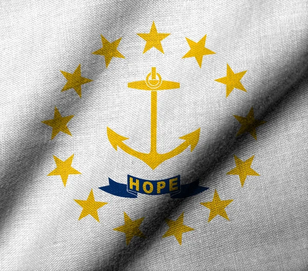 Реалістичний Прапор Род Айленду Тканиною Текстури Розмахуючи — стокове фото