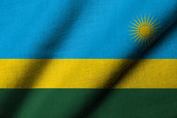 Bandeira Realista Ruanda Com Textura Tecido Acenando — Fotografia de Stock