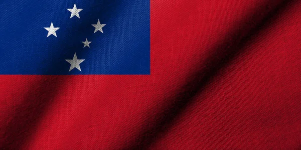 Bandeira Realista Samoa Com Textura Tecido Acenando — Fotografia de Stock