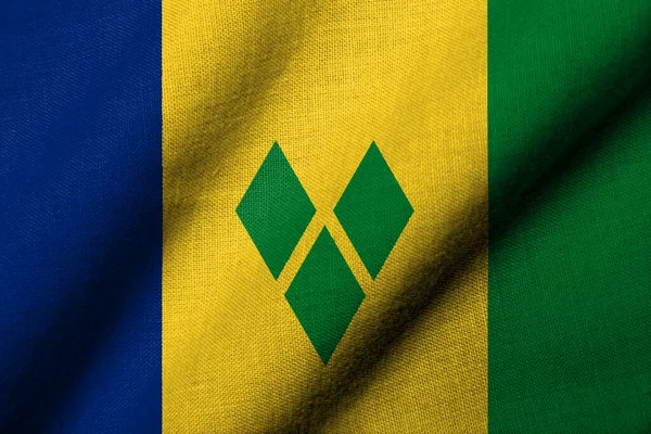 Bandiera Realistica Saint Vincent Grenadine Con Trama Tessuto Sventolante — Foto Stock