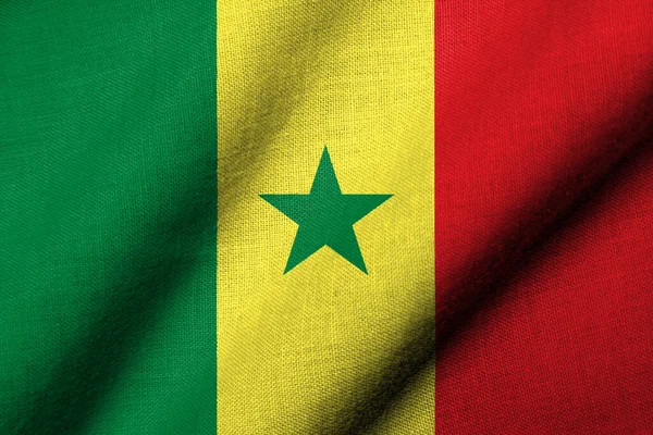 Bandiera Realistica Del Senegal Con Trama Tessuto Sventolante — Foto Stock