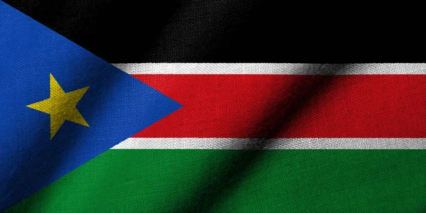 Bandiera Realistica Del Sud Sudan Con Texture Tessuto Sventolato — Foto Stock