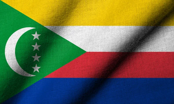 Bandiera Realistica Delle Comore Con Trama Tessuto Raso — Foto Stock