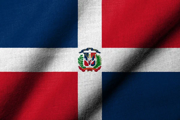 Realisztikus Zászló Dominikai Köztársaság Szövet Textúra Integetett — Stock Fotó