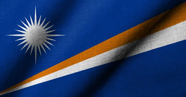 具有织物质感挥动的现实三维马绍尔群岛国旗 — 图库照片