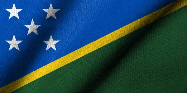 Bandeira Realista Das Ilhas Salomão Com Textura Tecido Ondulando — Fotografia de Stock