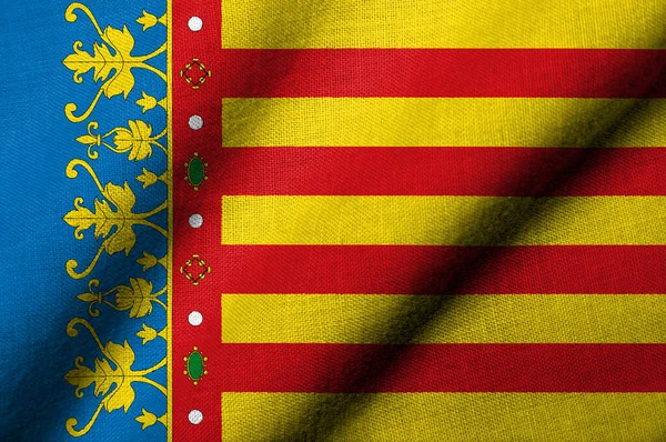 Realistic Flag Valencian Community Fabric Texture Waving — Foto de Stock