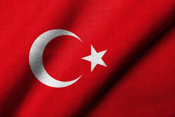 Bandeira Realista Turquia Com Textura Tecido Acenando — Fotografia de Stock