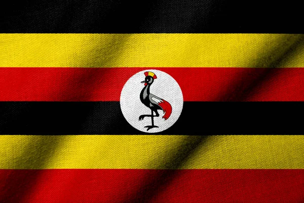 Реалістичний Прапор Уганди Текстурою Тканини Розмахуючи — стокове фото